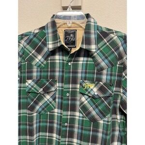 PRPS Jefferson Plaid Snap Button-Up Shirt Green Multi Men’s Size S NEW